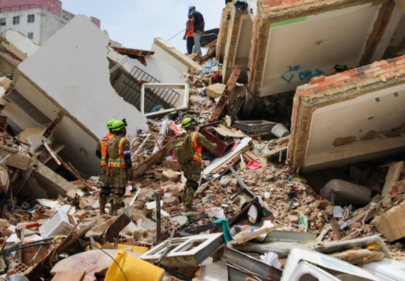 Rescatistas salvadoreños mantienen operativo en edificio colapsado tras marcación positiva de unidad canina